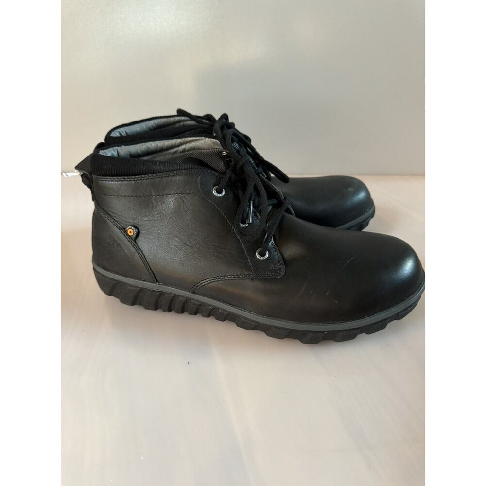 Bogs Classic Casual Men's 11 Triple Black Leather Lace Up Chukka Boots 72751-001 - Picture 2 of 5